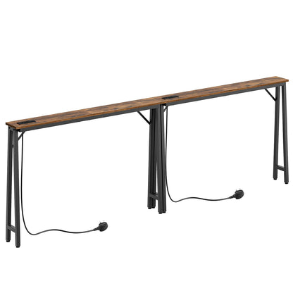 YATINEY Console Table, Set of 2, Slim Behind Sofa Table with Charging Station, Skinny Entryway Table，Metal Frame, for Living Room, Entryway, Hallway