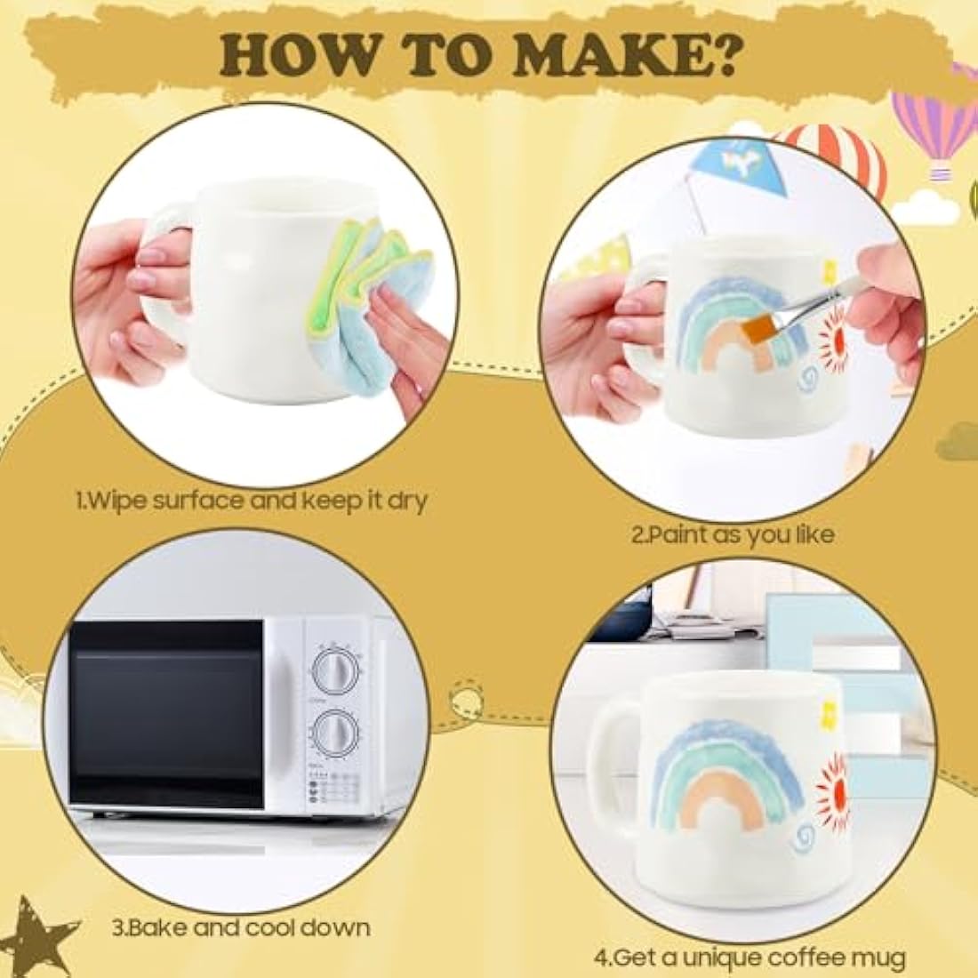 Paint Your Own Mug Set, Pottery Painting Kit for Adults, Art and Crafts Kit Includes Mugs, Brushes, Paints and Painting Inspiration Guide, Personalised Gift for All（2 Pack）