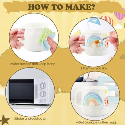 Paint Your Own Mug Set, Pottery Painting Kit for Adults, Art and Crafts Kit Includes Mugs, Brushes, Paints and Painting Inspiration Guide, Personalised Gift for All（2 Pack）