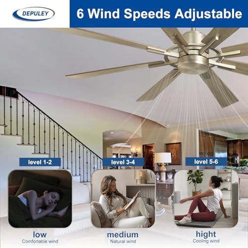 Depuley Ceiling Fan Without Light: 72 Inch Big Outdoor Fan with Remote Control for Patio Porch - Grainy Fan for Indoor - Large Farmhouse Fan Reversible 8 Blade Quiet DC Motor