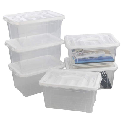 Innouse 6 Packs Small Storage Boxes 5 L, Clear Plastic Box with Handles