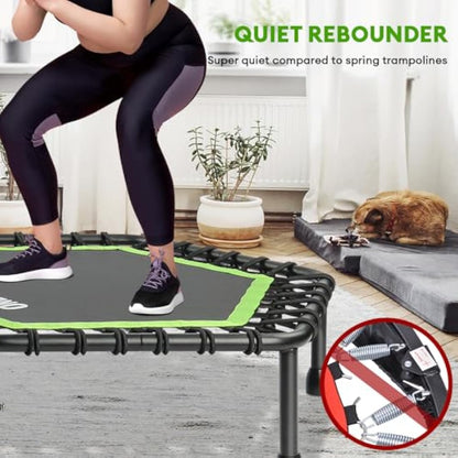 ONETWOFIT 42“/45" Rebounder Trampoline for Adults with Handle Bar, Silent Mini Trampoline Indoor Exercise Fitness Trampoline Bungee Rebounder Outdoor