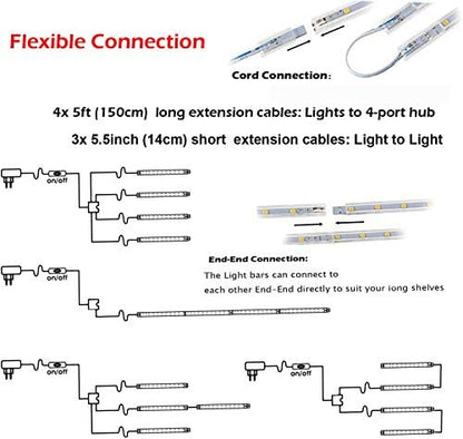 Cefrank LED Display Light Bar Kit - (4) 40cm Linkable Lights - Plug in - Series + Parallel Connection - Low Profile - White 6000K