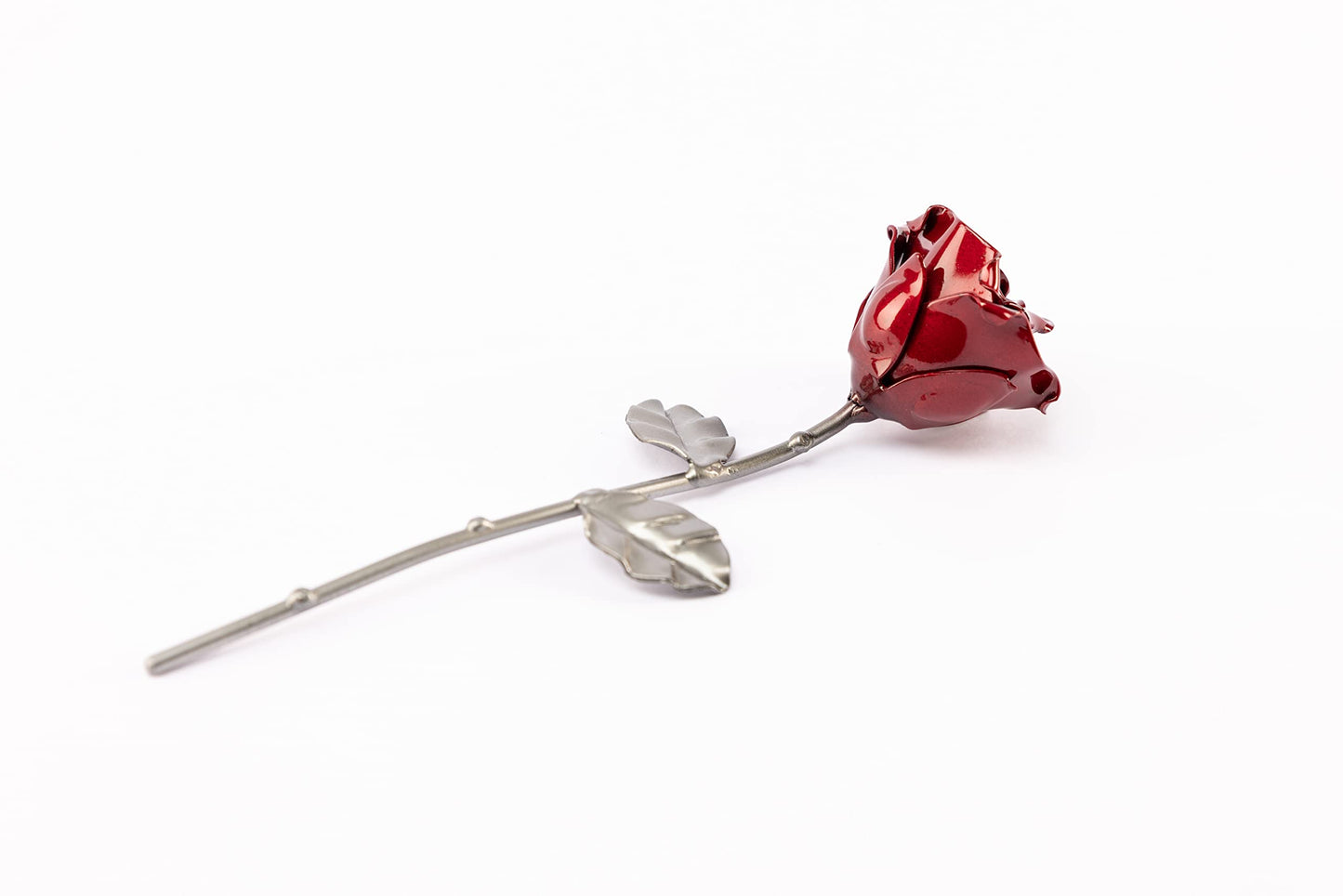 Forging Art Bcn Hand Forged Eternal Wrought Iron Rose with Base - Gift for Valentine's Day, Mother's Day, 6th Year Wedding Anniversary (Red/Silver)