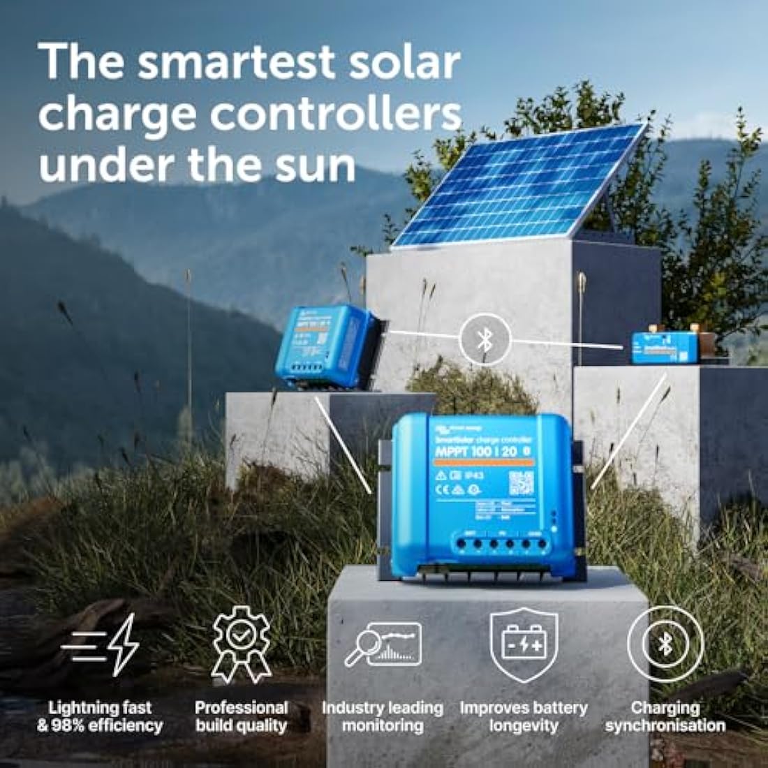 Victron Energy SmartSolar MPPT Solar Charge Controller (Bluetooth) - MPPT Charge Controller for Solar Panels - 100V 20 amp 12/24/48-Volt