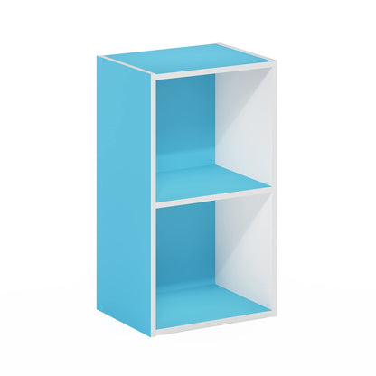 Furinno PASIR Book Shelf, 2-Tier Modern Bookshelf, Open Shelves Bookcase 9 x 12 x 21, for Living Room, Bedroom, Home Office, Light Blue/White