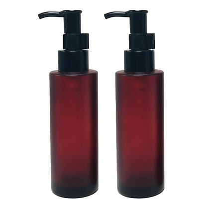 2PCS 100ML/3.4oz Empty Amber Frosted Glass Lotion Pump Bottle Jars with Black Pump Top Cosmetic Makeup Packing Storage Container Dispenser for