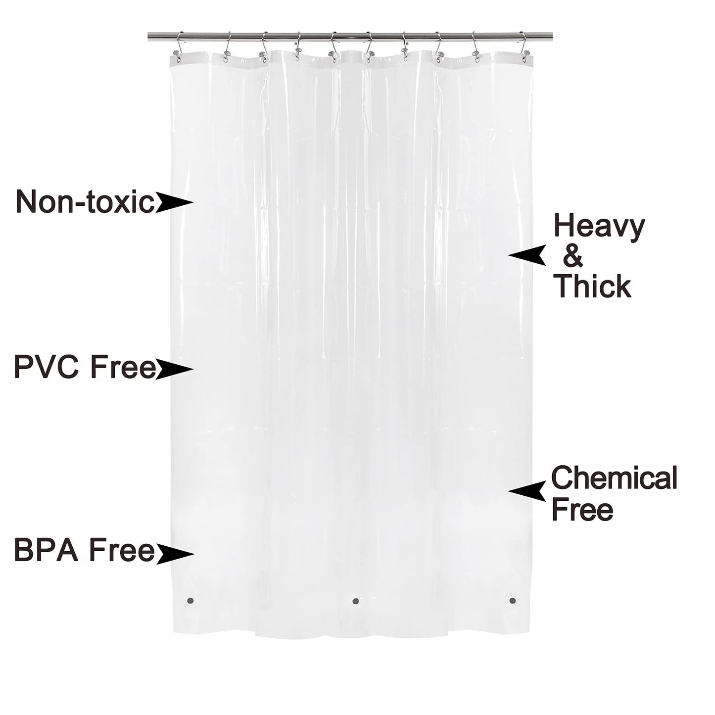 Barossa Design Shower Curtain Liner with 6 Weighted Magnets - Heavy Duty PEVA Plastic Shower Curtain for Bathroom