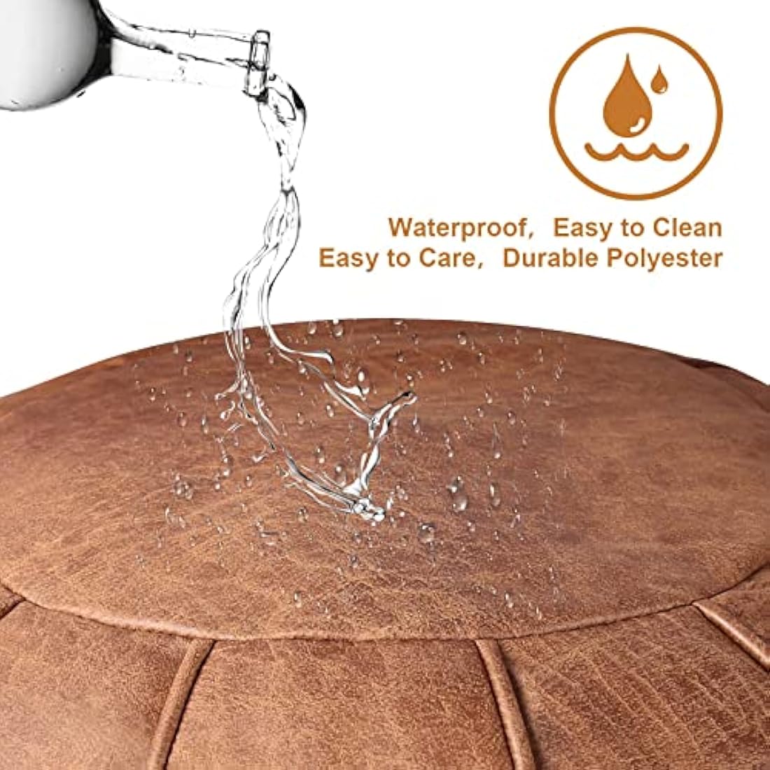 Unstuffed Round Pouffe, Supersoft Handmade Faux Decor Pouf Ottoman Cover, Storage Solution, Foot Rest, Footstool, Pouffe Seat or Balcony Office Indoor(Cognac Brown)
