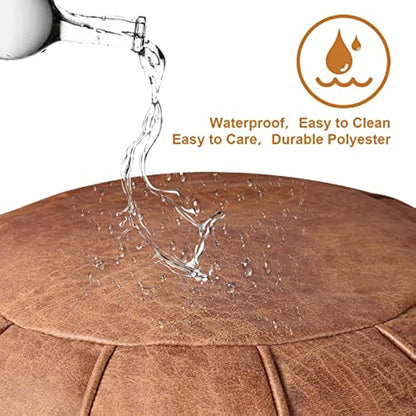 Unstuffed Round Pouffe, Supersoft Handmade Faux Decor Pouf Ottoman Cover, Storage Solution, Foot Rest, Footstool, Pouffe Seat or Balcony Office Indoor(Cognac Brown)