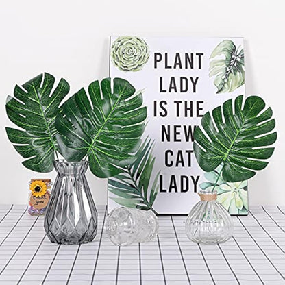 Artificial Palm Leaves, 20 Pcs Faux Monstera Leaves Golden Fake Jungle Leaf Tropical Leave with Stems for Hawaiian Jungle Theme Tropical Party Table Decorations