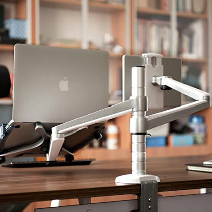 ThingyClub® Adjustable Aluminium Universal Laptop Notebook & Tablet Stand Desk Mount Bracket Clamp Tilt Swivel Dual Arm Support Holder (Laptop & Tablet)