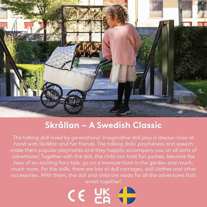 Skrållan Classic Dolls Pram – Sturdy Toddler Toy Stroller, Go for a Safe Walk, Nostalgic Baby Doll Pram, Toy Prams, Baby Doll Accessories, Lovely Swedish Design, Dolls Accessories for 3 Year Old