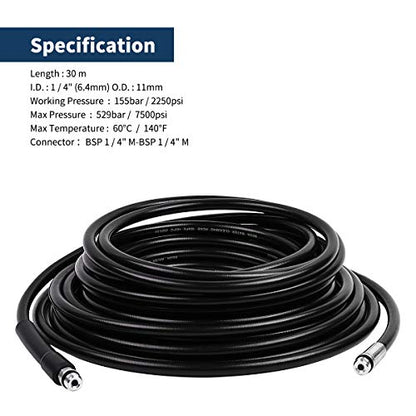 DERASL 30M High Pressure Washer Drain Hose Cleaning Kit - Compatible with Karcher K2-K7 and LAVOR Series, Includes Adapter