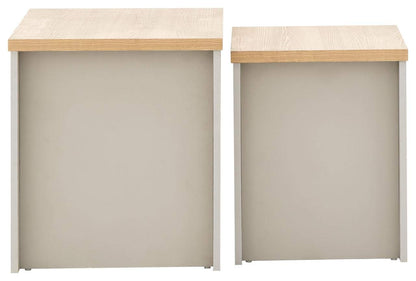 GFW Lancaster Nest of Tables, Grey and Oak Effect Occasional Tables, Space Saving Side Tables, Country Cottage Living Room Furniture Set of 2