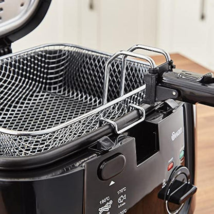 Swan SD6080BLKN 2.5 Litre Deep Fat Fryer with Viewing Window, Adjustable temperature controls, Easy Clean, 1800W, Black