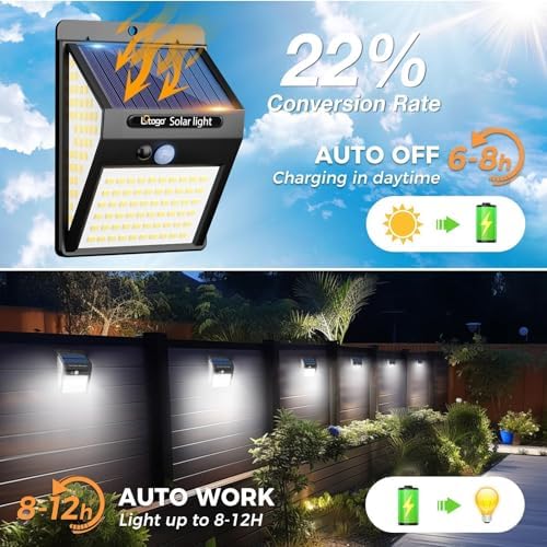 litogo [4 Pack 140LED Solar Security Lights Outdoor, Solar Motion Sensor Lights 270ºWide Angle Waterproof Solar Powered Durable Wall Lights Outside 3 Modes for Garden Fence Door Yard Garage Pathway