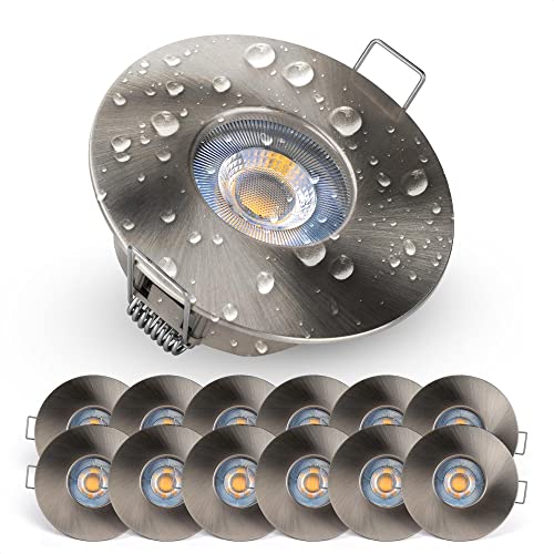 EMOS Bathroom Spot Lights Ceiling LED Waterproof IP44 | Spotlight 5W, 370lm, 3000K Warm White, 220-240V Powered | Pack of 12 recessed LED Downlights