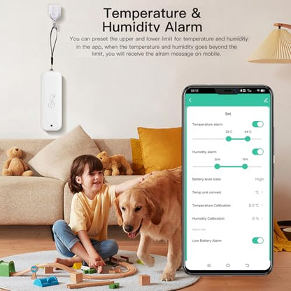 WiFi Hygrometer Thermometer Sensor: Wireless Smart Temperature Humidity Monitor with App Notification Alert, Data Storage Export, Calibration