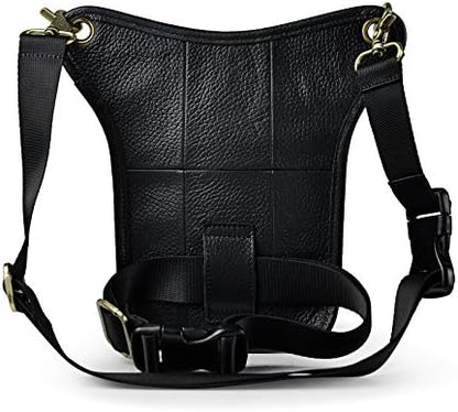 Le'aokuu Mens Genuine Leather Messenger Shoulder Bag Waist Bag Pack Drop Leg Bag Motorcycle 833