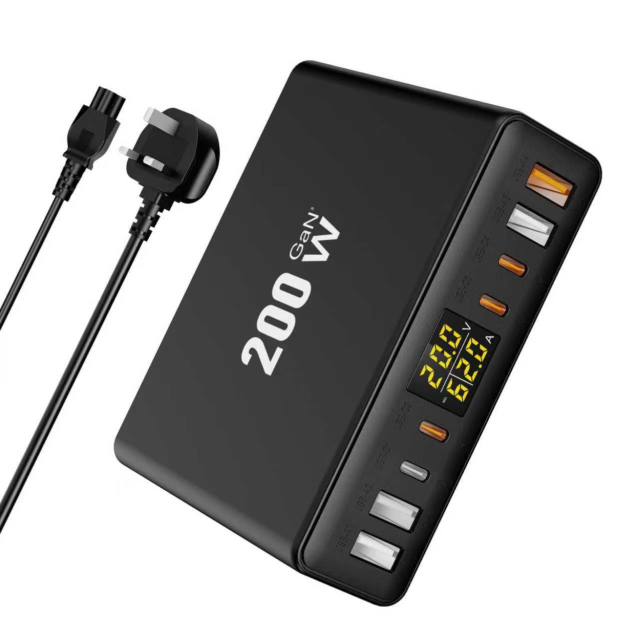 USB C Charger with Digital Display 8-Port PD QC Fast Charging USB Charger Station with Real-Time Power Monitoring Charging Hub for Phone,Samsung,