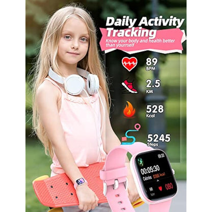 Slothcloud Kids Smart Watch for Boys Girls,IP68 Waterproof Fitness Activity Tracker Watch,Heart Rate Sleep Monitor,8 Sport Modes,Pedometers,Calories Counter,Alarm Clock,Kids Gifts Teens 5+ (Pink)