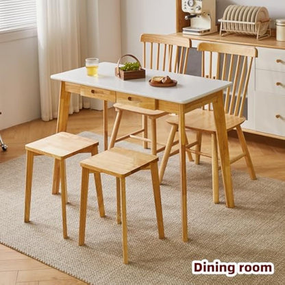 Aibiju Small Computer Desk Table, Wood Writing Desk with Drawer and Hanging Rod, 39x20x30inch Study Desk, Work Desk, Wooden Dining Table White + Natural Wood Legs YD-WD01WN