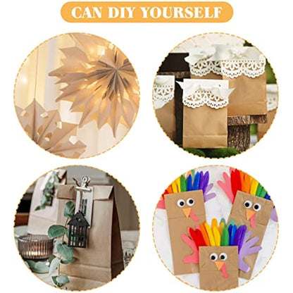 G2PLUS 50 PCS Brown Paper Bags - Small 9x6x18 CM Kraft Candy Bags with Stickers for Snack, Birthday, Wedding and Easter Xmas Party