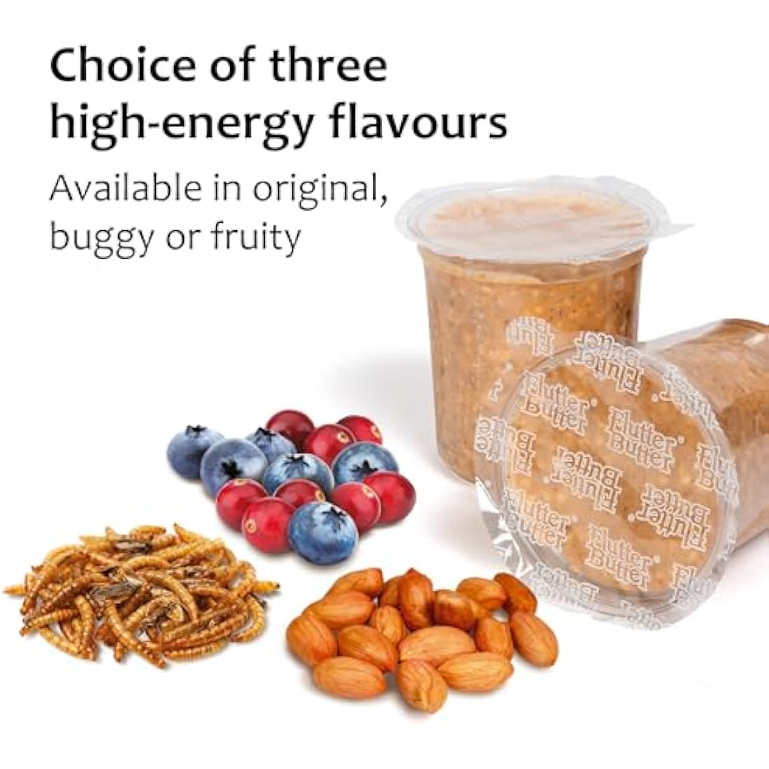 Peanut Butter for Birds - Jacobi Jayne Flutter Butter EcoRefills - Buggy Flavour Wild Bird Food - Ultra-Convenient Eco-Friendly Bird Feed - Pack of 12 Refills, Buggy