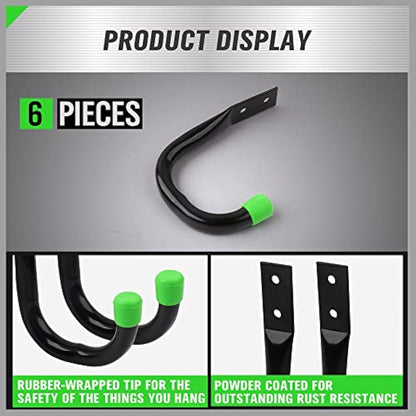 SWANLAKE Heavy Duty Garage Storage Utility Hooks, Utility Hooks for Garage Wall,Color Black (6pcs)-H12CM*L8.9CM