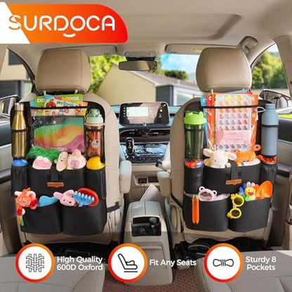 SURDOCA Car Organiser Car Seat Organiser - 4th Generation Enhanced Car Organiser Back Seat for up to 11-inch Tablet Holder, 8 Pockets, Kids Toy Storage, Water Proof Back Seat Protector for Kids