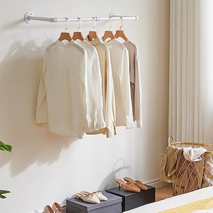 IBUYKE 94 cm Wall Mounted Coat Rack Industrial Design Wall Mount Removable Clothes Rack Space-Saving, Holds up to 50 kg, Two Bases, White TYJ001W-2