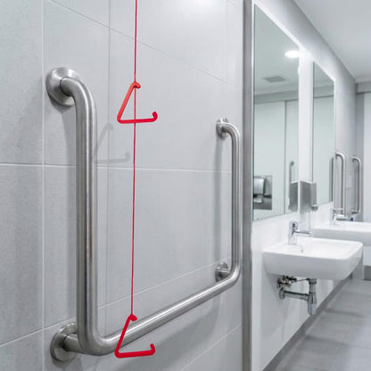 315 Supplies Red Triangle Emergency Alarm Pull Cord for Accessible Bathrooms Disabled Toilet - 2 Hook Set, 3m Cord Length Easy-Fit Adjustable Cord