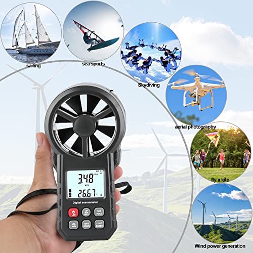 Digital Anemometer, Handheld Wind Speed Meter with Temperature/Humidity Sensor, USB & Bluetooth Connectable Air Flow Meter Wind Gauge for CFM/Drone/HVAC/Sailing/Surfing/Kite Flying