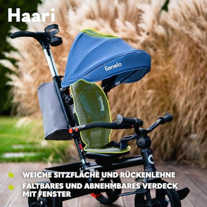 LIONELO Haari 2in1 Kids Tricycle Stroller for toddlers 1-5 Years Up to 25kg Parent steering control Swivel seat Three wheeler Bike Harness Canopy Basket Cup Holder Robust frame Durable wheels