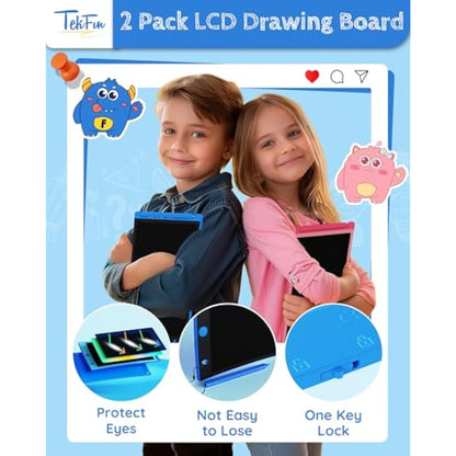 TEKFUN 2 Pack LCD Writing Tablet, 8.5inch Colorful Drawing Tablet for Kids, Erasable Writing Drawing Board with Lanyard, Learning Toys Gifts for 3 4 5 6 7 Years Old Boys Girls Toddlers (Blue+Pink)