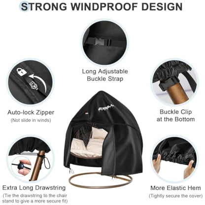 Ezilif Double Egg Chair Cover, 420D Oxford Egg Chair Covers Waterproof Heavy Duty, Garden Hanging Egg Chair Cover with Zipper & Drawstring, UV-Anti & Windproof Cover for Swing Chair, 230x200cm