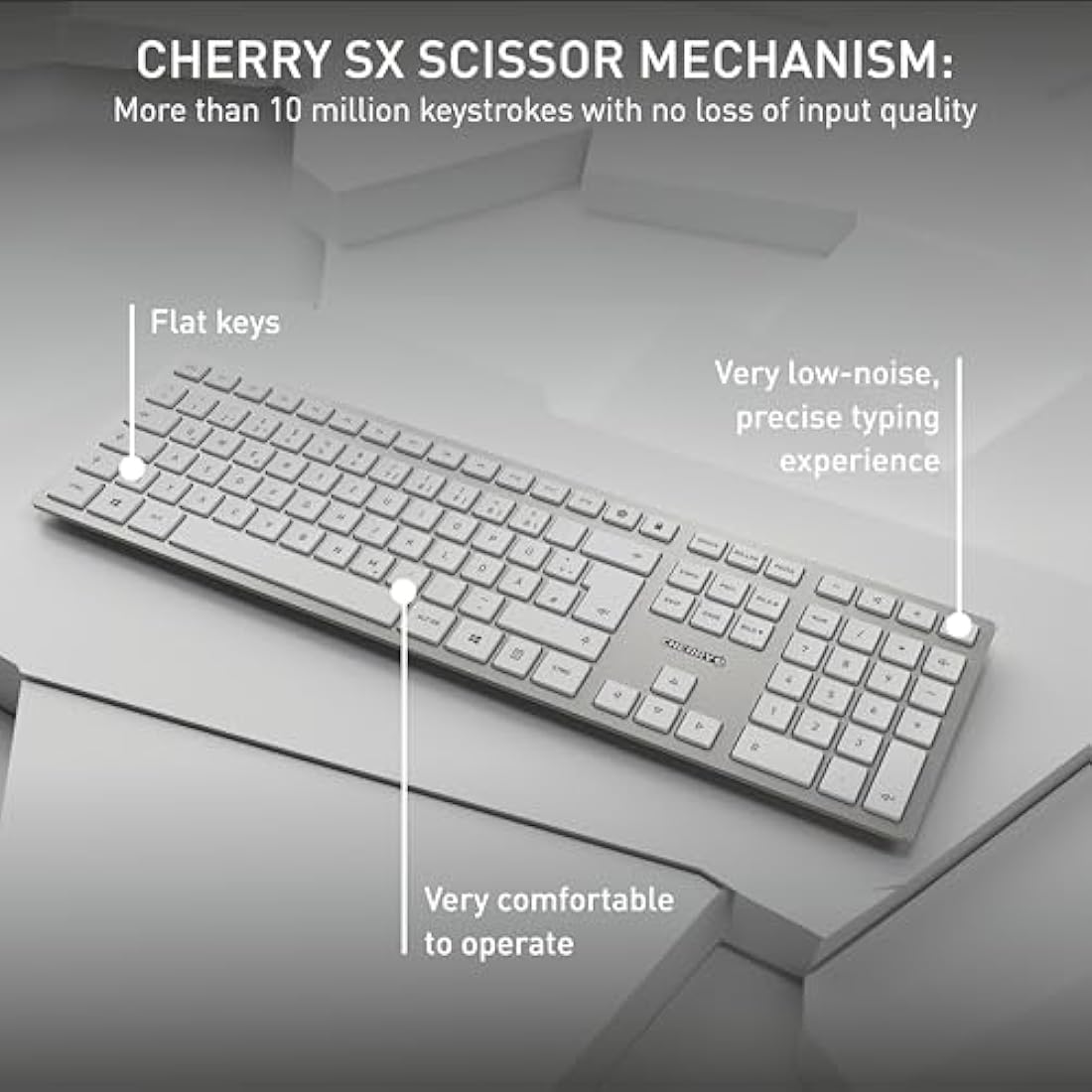 CHERRY DW 9100 SLIM, Wireless Desktop Set, EU Layout (QWERTY), Bluetooth & 2.4 GHz RF, Quiet Keys, Flat Design, Silver/White