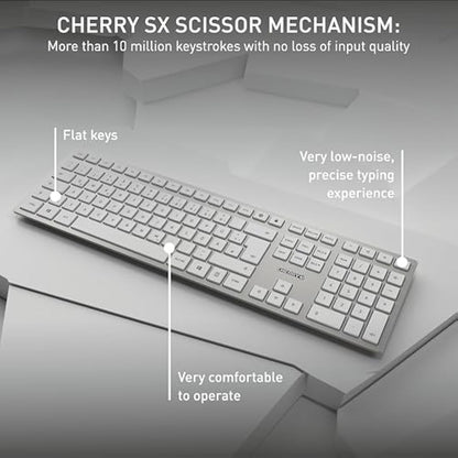 CHERRY DW 9100 SLIM, Wireless Desktop Set, EU Layout (QWERTY), Bluetooth & 2.4 GHz RF, Quiet Keys, Flat Design, Silver/White
