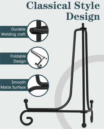 2 Pack Black Iron Plate Holder Display Stand (6 Inch) - Foldable Easel Stand for Pictures, Frames, Books, Artwork & Decorative Plates