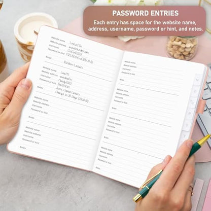 GoGirl Password Book with Alphabetical tabs – Internet Address & Password Keeper Logbook for Password Organization, Journal Notebook for Saving Website Logins. Medium Size 13.5 x 19cm - Rose Gold