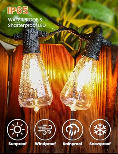 ZOTOYI 120FT IP65 Outdoor String Lights Mains Powered Garden Festoon Lights with 55+3 Shatterproof ST38 Plastic LED Edison Bulbs IP65 Waterproof for Indoor Outdoor Dimming Support, 2700K Warm White