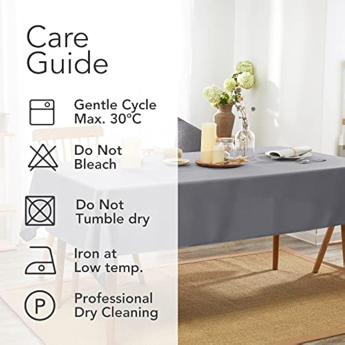 Deconovo Oxford Decorative Table Cloth Rectangle Water Resistant Tablecloth for Home 137x200cm(54x79in) Grey