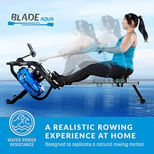 Bluefin Fitness Foldable Rowing Machine | Blade Aqua W-1 - Water Resistance Rower | Blade Aqua M-1 Water Resistance Rowing Machine | LCD Digital Fitness Console