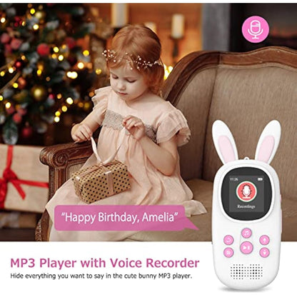 Cute Bunny Kids Music MP3 Player with Bluetooth, MP4 Player with Speaker, FM Radio, Alarm, Pedometer, Stopwatch, Supports up to 128GB