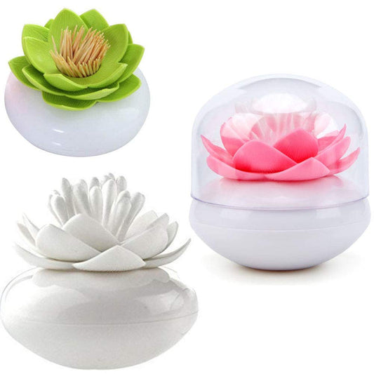 HomDSim 3 PACK Lotus Cotton Swab Holder,Cotton Bud Small Q-tips Toothpicks Brushes Holder Box Case Storage Organizer Jar with Clear Lid Dustproof