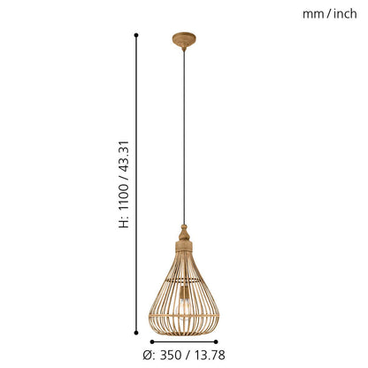 Eglo Amsfield Pendant Light, Vintage, Nature, Boho, Nordic Design Hanging lamp, Dining Room, Living Room Lighting, Steel and Wooden Natural Colour,