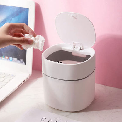 ETRAVEL plastics Small bin office desk bin with lid for countertop, cosmetic table top, bathroom, bedroom, kids (WHITE)
