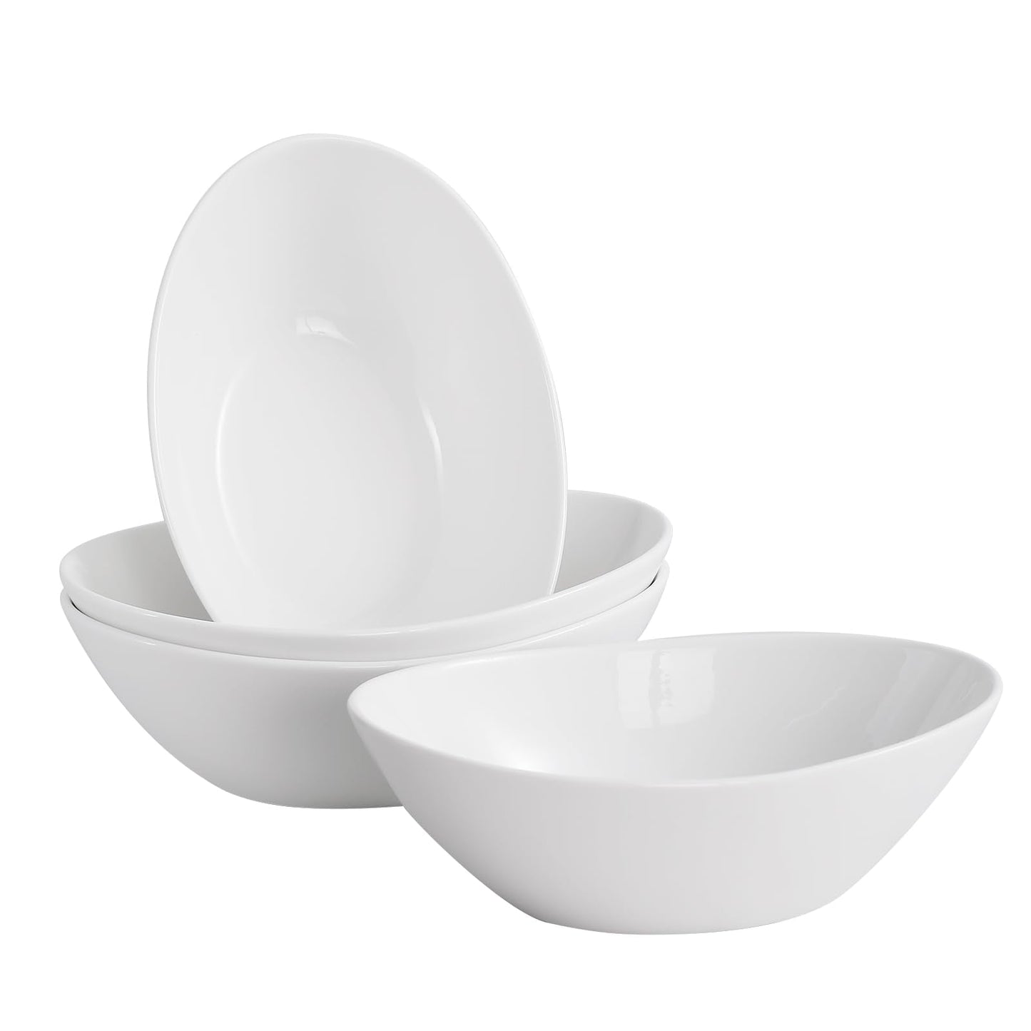 LIFVER Salad Bowl, 36oz White Porcelain Bowls Set of 4 for Pasta, Cereal, Soup, Dessert, Ramen, Microwave & Dishwasher Safe Oval Serving Bowl, 9" x