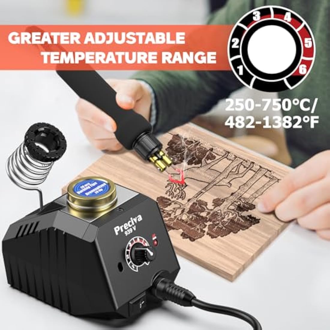 Wood Burning Kit, Preciva Temperature Adjustable Woodburner Pyrography Tool Kit with WoodBurning Station Kit, Fast Heating for DIY Engraving Craft